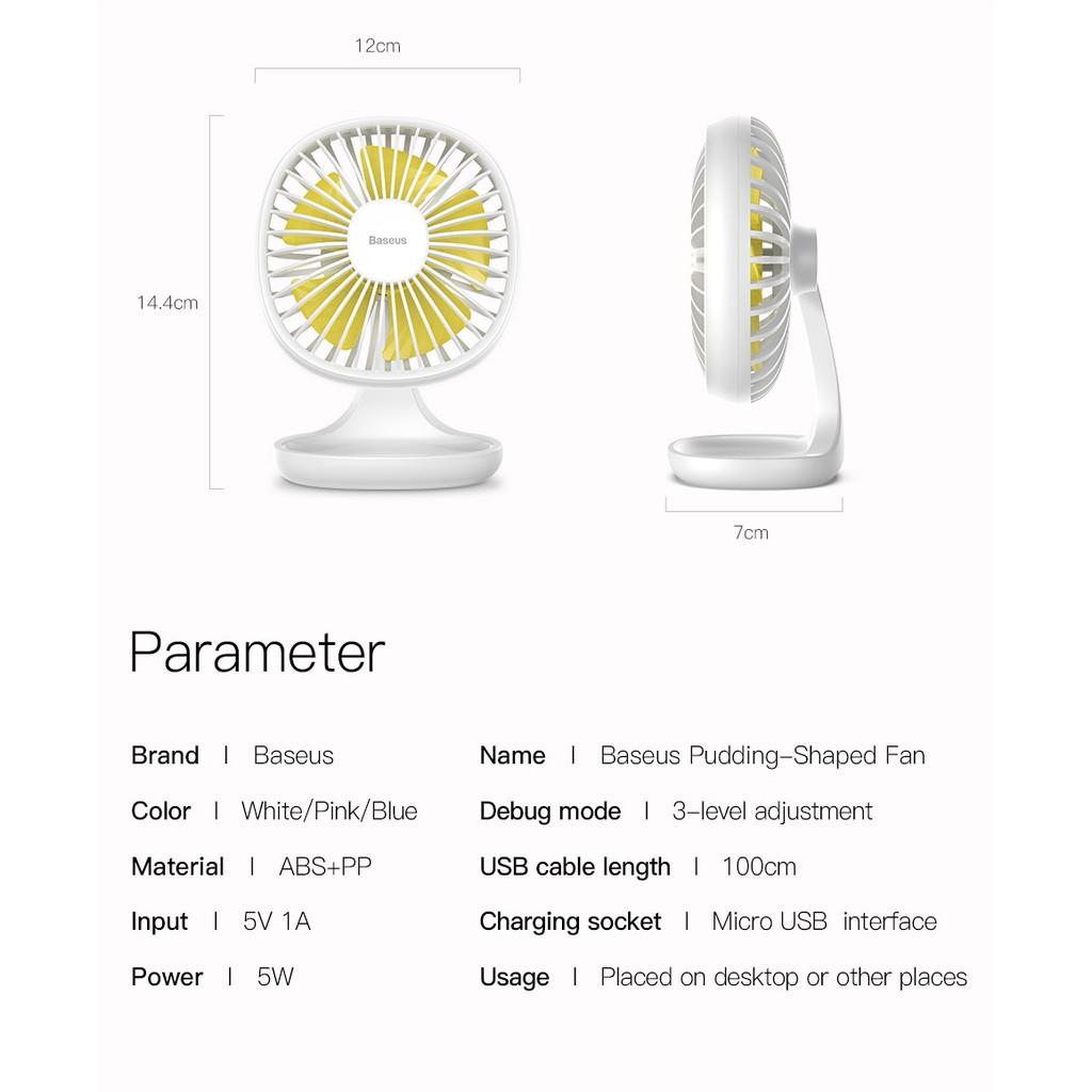 Quạt USB Mini để bàn Baseus Pudding- Shaped 3 tốc độ - Hàng Chính Hãng
