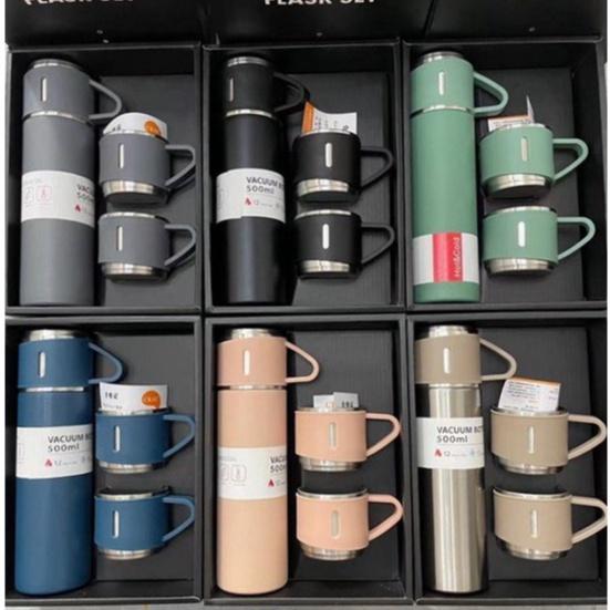 BỘ BÌNH GIỮ NHIỆT KÈM 2 LY CÁCH NHIỆT VACUUM FLASK 500ml INOX CAO CẤP USA