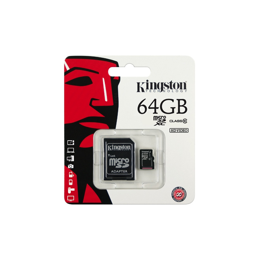 Thẻ Nhớ  Micro SD Kingston 64GB Class 10 + Adapter - Hàng Chính Hãng