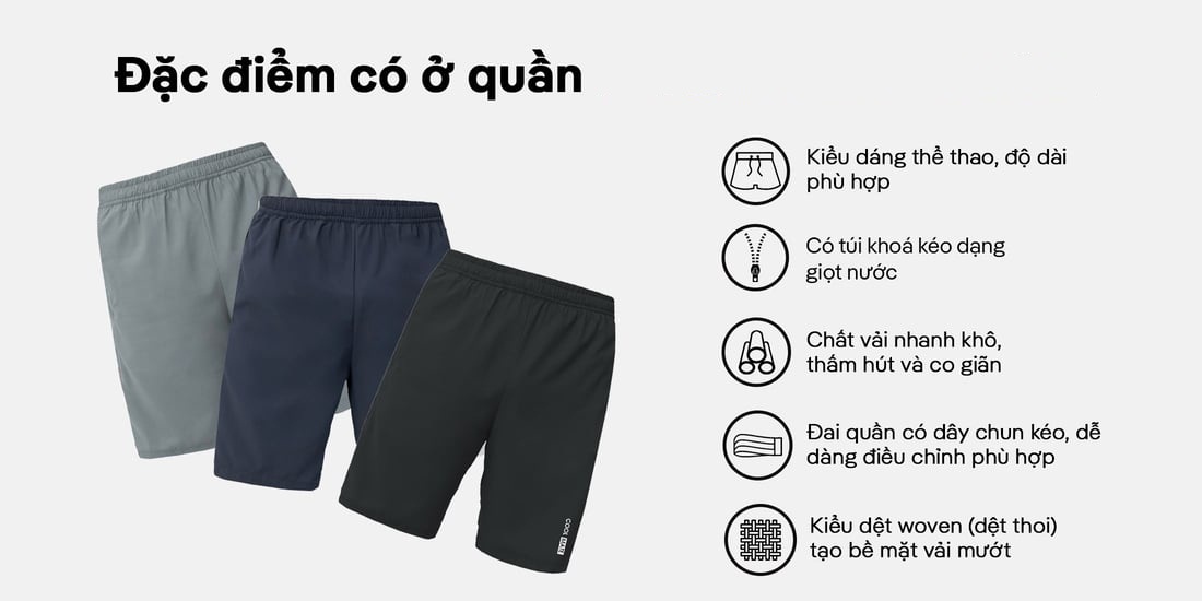 Quần short thể thao nam Vicci QS.01 chất liệu mềm nhẹ, co giãn, thoáng khí, túi có kéo khóa an toàn tiện lợi, kiểu dáng thể thao năng động