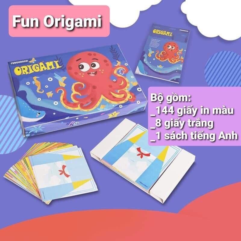 Bộ gấp giấy Origami cho bé nhiều hình ảnh đáng yêu kèm theo tờ hướng dẫn.