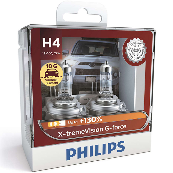 Hộp 2 Bóng đèn pha xe hơi Philips X-tremeVision G-force Plus + 130% H4 12342 XVG S2 12V 60/55W 3700K-Hàng chính hãng