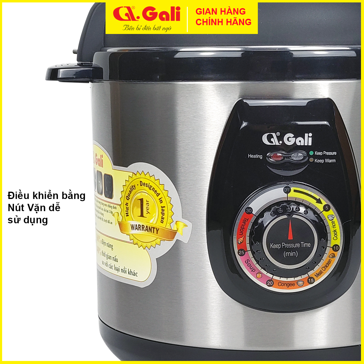 Nồi áp suất điện Gali GL-1626 6 lít, đa chức năng nấu, hầm các loại thịt, tôm cua cá, ninh đậu, nấu chè, hàng chính hãng bảo hành 24 tháng