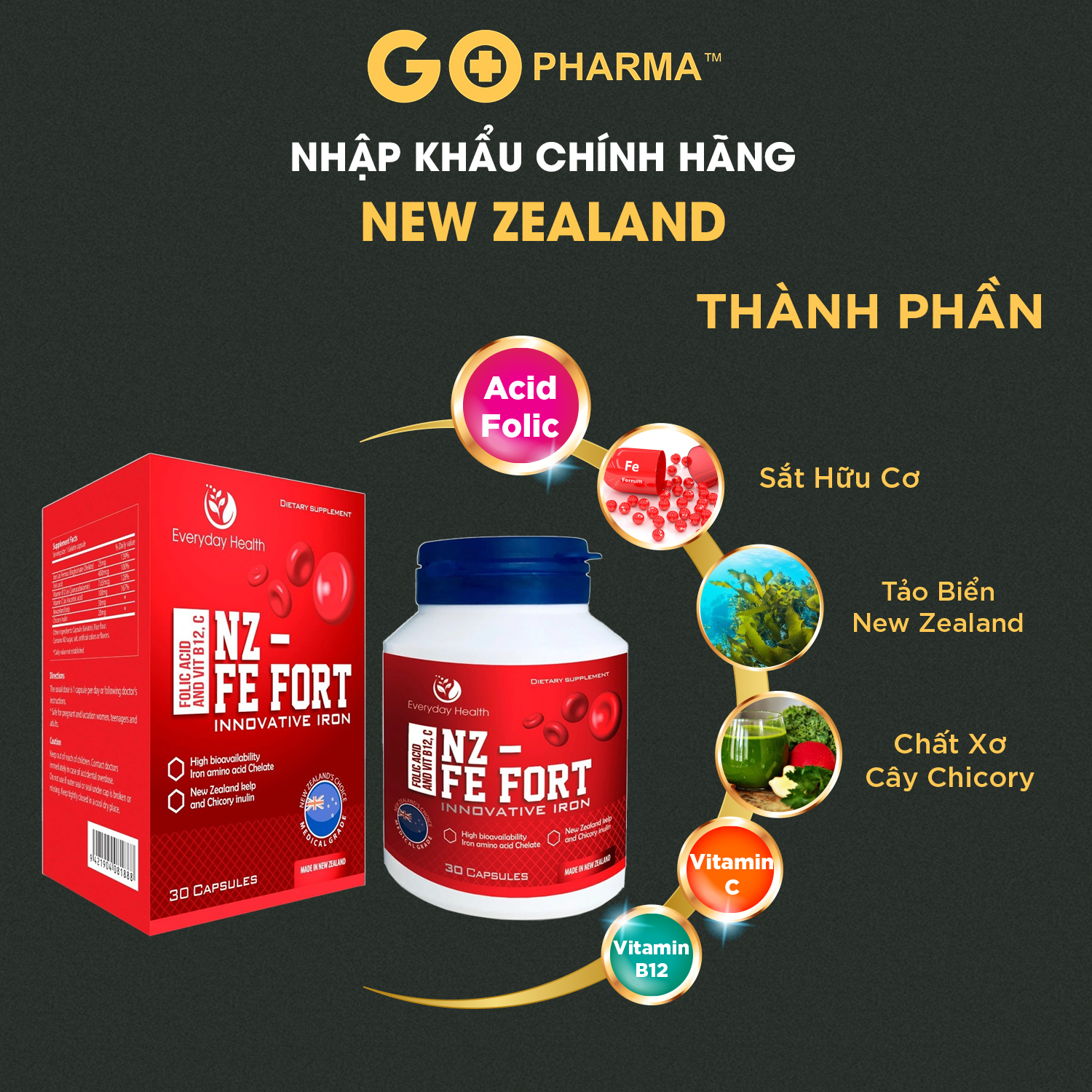 Viên uống sắt hữu cơ Everyday Health NZ - Fe Fort nhập khẩu NewZealand bổ sung sắt cho bà bầu và các đối tượng thiếu sắt