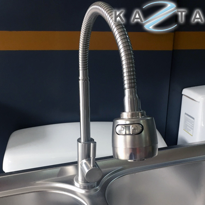 Vòi rửa bát lạnh KAZTA KZ-4A3 tăng áp thân uốn dẻo inox SUS304 có nút chỉnh 2 chế độ nước