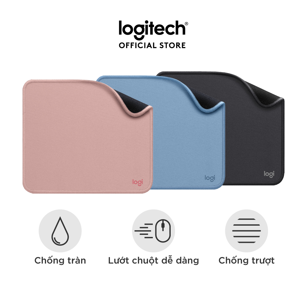 Lót chuột Logitech Mouse Pad - Đế cao su chống trượt, lướt dễ dàng, bề mặt chống đổ tràn, bền bỉ, nhỏ gọn - Hàng chính hãng