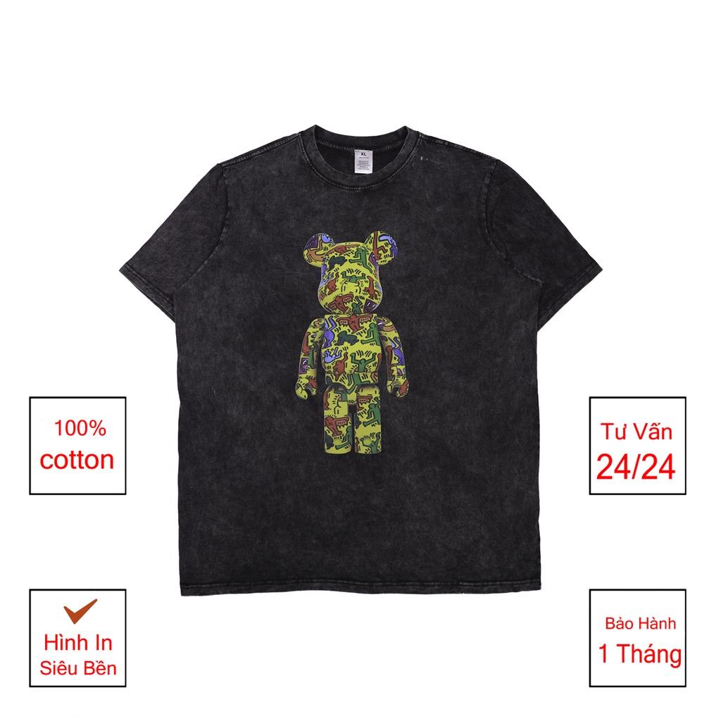Áo thun tay lỡ Bearbrick nam nữ loang đen chất liệu cotton 100% cao cấp phối dáng unisex