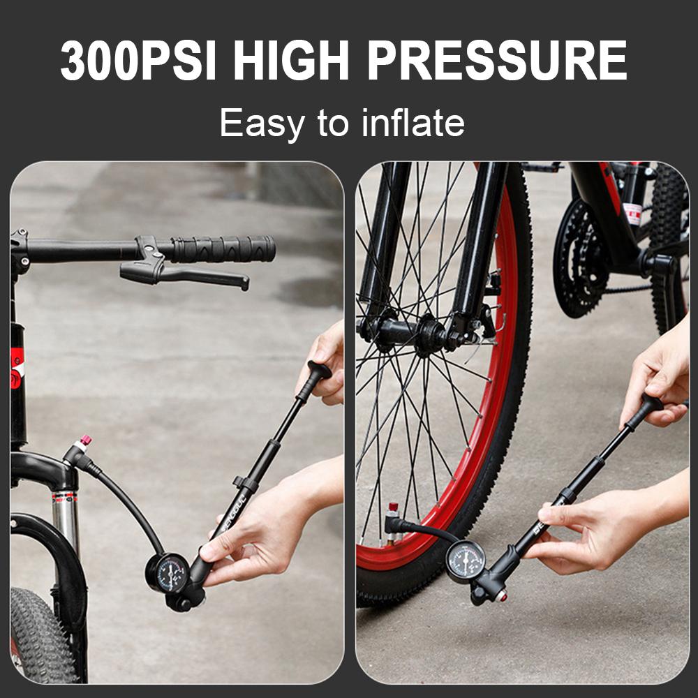 Bike Shock Pump with Pressure Gauge 300PSI High Pressure Bike Tire Inflator Air Pump for Bicycle Fork and Rear Suspension