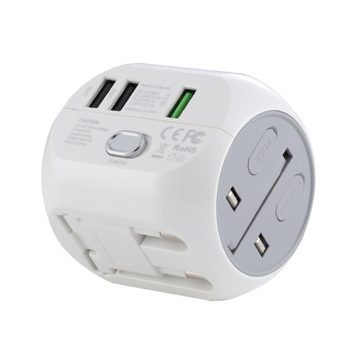 Sạc đa năng Remax RL-EP08 QC Multi-Function International USB2.0 + QC3.0 tương thích chuẩn UK/US/AU/EU - Hàng nhập khẩu