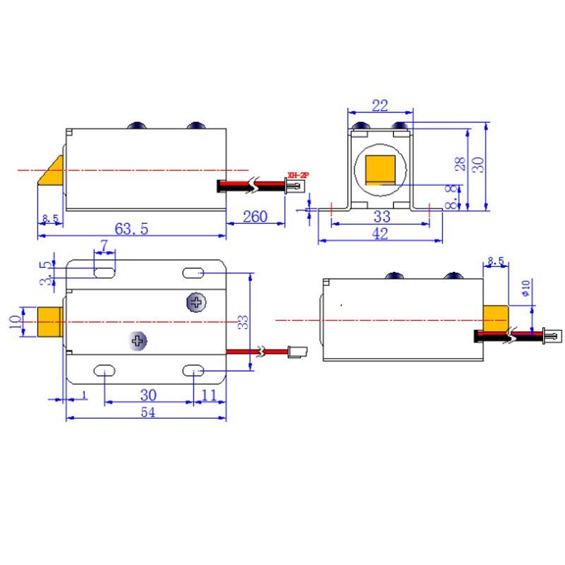 KHÓA CHỐT CỬA ĐIỆN TỪ LOẠI THƯỜNG ĐÓNG 12VDC-HD5442 (ĐẦU CHỐT HÌNH TRỤ VUÔNG CÓ VÁT)