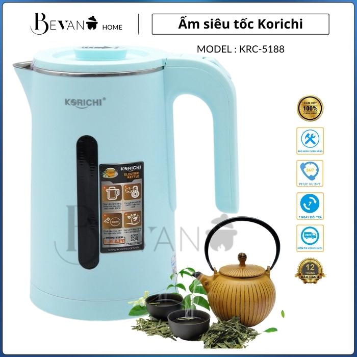 Ấm siêu tốc 2 lớp Korichi KRC-5188, ấm đun siêu tốc tự động ngắt bảo vệ đun sôi và khô nước Bevano