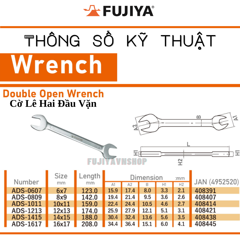 Cờ lê hai đầu vặn Fujiya ADS-1617 - 16x17mm