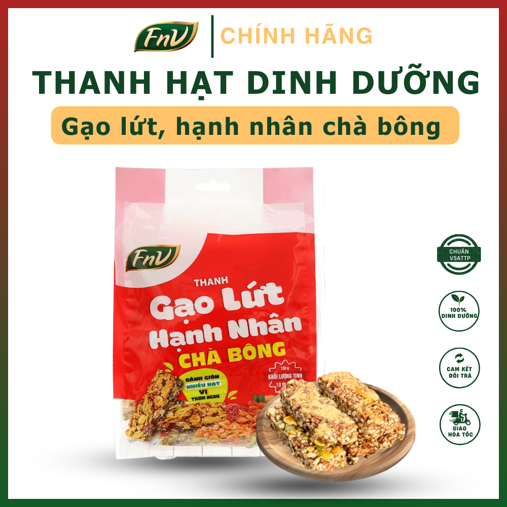 Thanh gạo lứt hạnh nhân chà bông FnV bịch 150g