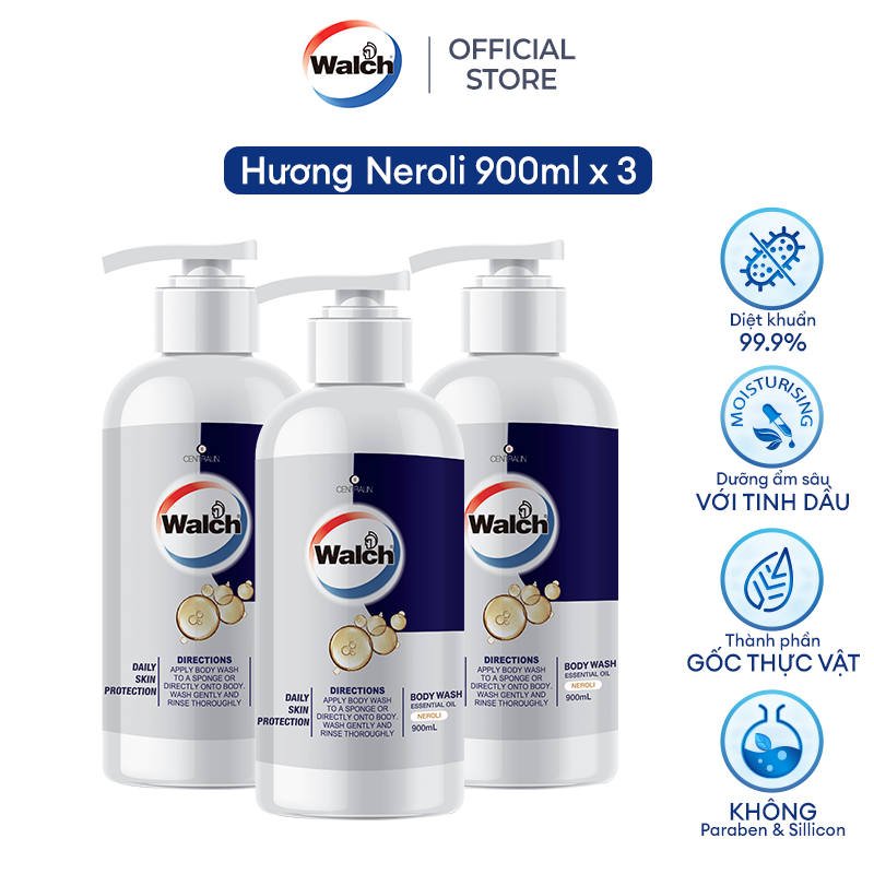 Combo 3 sữa tắm tinh dầu Walch tiêu diệt vi khuẩn, dưỡng ẩm mềm mịn, tái tạo làn da -Hương Neroli