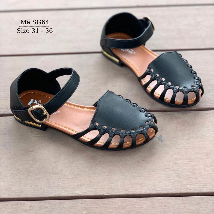 Giày sandal cho bé gái BIBIKIDS rọ bít mũi màu đen kiểu dáng búp bê duyên dáng phong cách Hàn Quốc 6 - 12 tuổi SG64