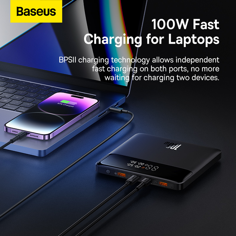 Sạc Dự Phòng OS-Baseus Blade Power Digital Display Fast Charging Power Bank HD Edition 20000mAh 100W Black (Kèm cáp C to C 50cm) (Hàng chính hãng)