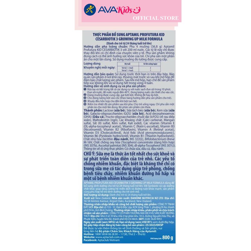 Sữa bột Aptamil Profutura Kid Cesarbiotik số 3 800g (từ 2 tuổi)