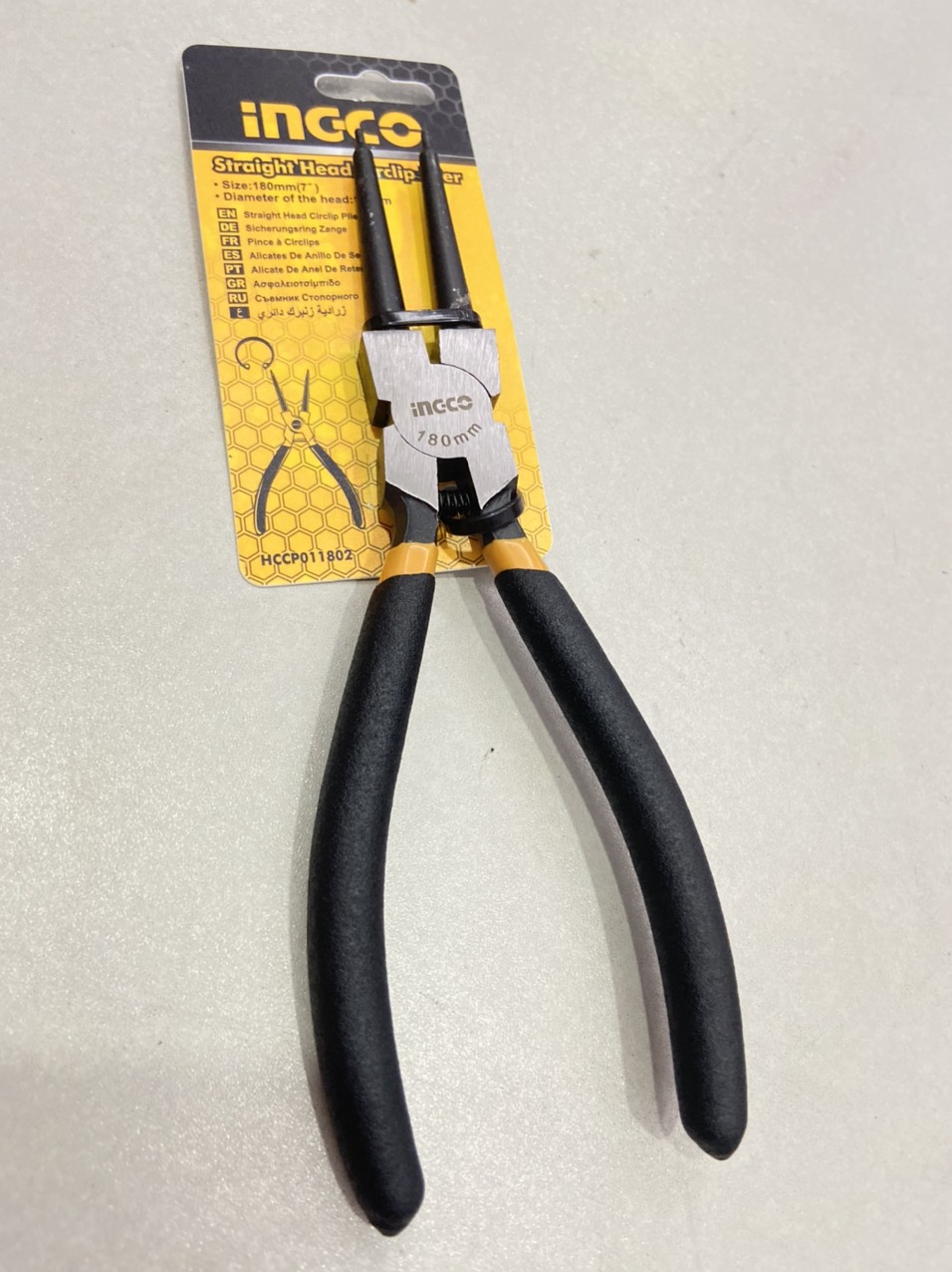 Kềm mở phe vòng trong mũi thẳng 7"/180mm Ingco HCCP011802