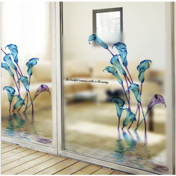 Decal trang trí kính cao cấp mẫu hoa ly xanh