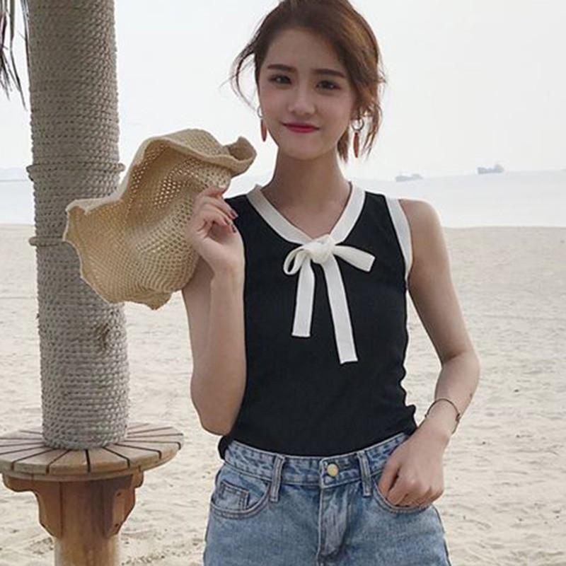 Áo Tank Top dệt kim cổ chữ V phong cách Hàn Quốc