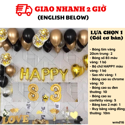 Bộ bong bóng trang trí ngày quốc tế phụ nữ 8/3 màu đen vàng wmd16