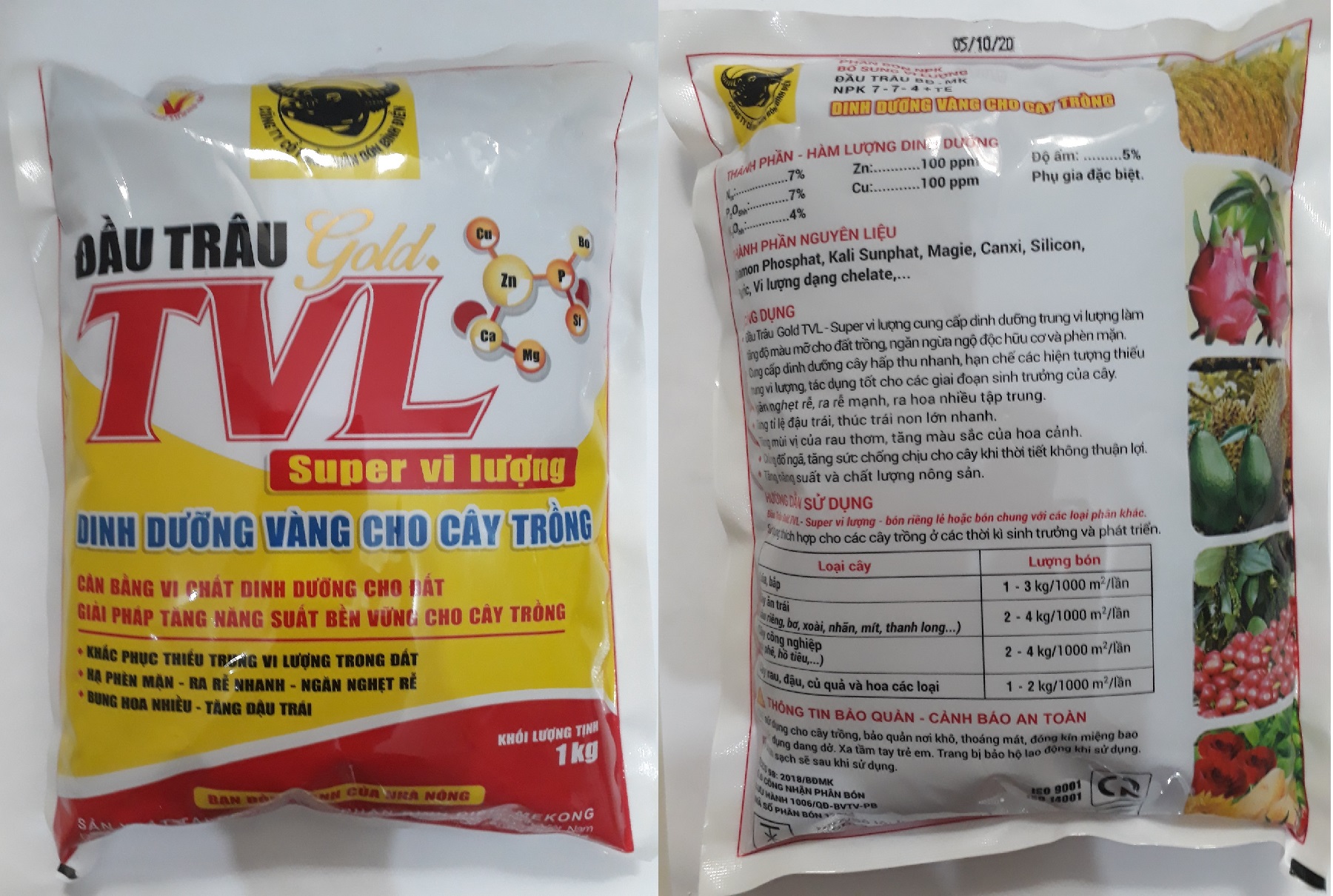 Phân Đầu Trâu Gold TVL cung cấp trung vi lượng giúp HẠ PHÈN MẶN - RA RỄ NHANH - TĂNG ĐẬU TRÁI gói 1Kg