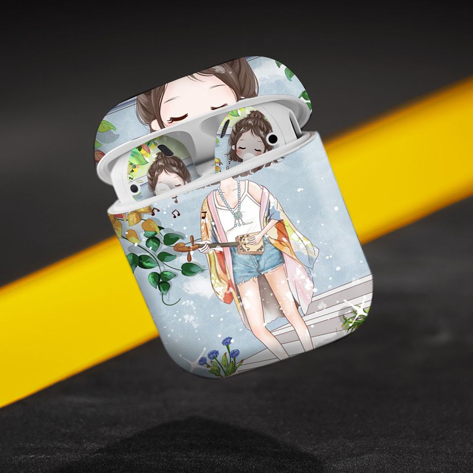 Miếng dán skin chống bẩn cho tai nghe AirPods in hình cô gái chibi - Chib035 (bản không dây 1 và 2)