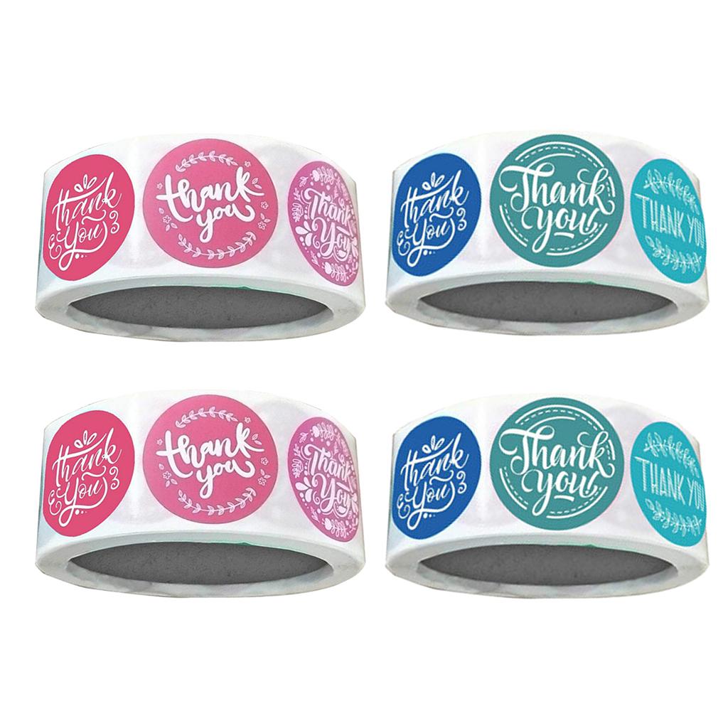 4 Rolls Thank You Packaging Sealing Stickers Round Paper Labels Red/Blue