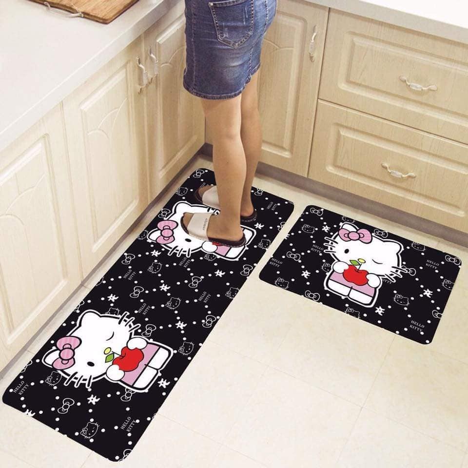 COMBO 2 Miếng Thảm Bếp 3D Chống Trơn Trượt Sàn Nhà + Thảm Lau Chân Nhà Tắm Siêu Thấm Hút - Tặng 1 móc kẹp đồ dùng trái tim