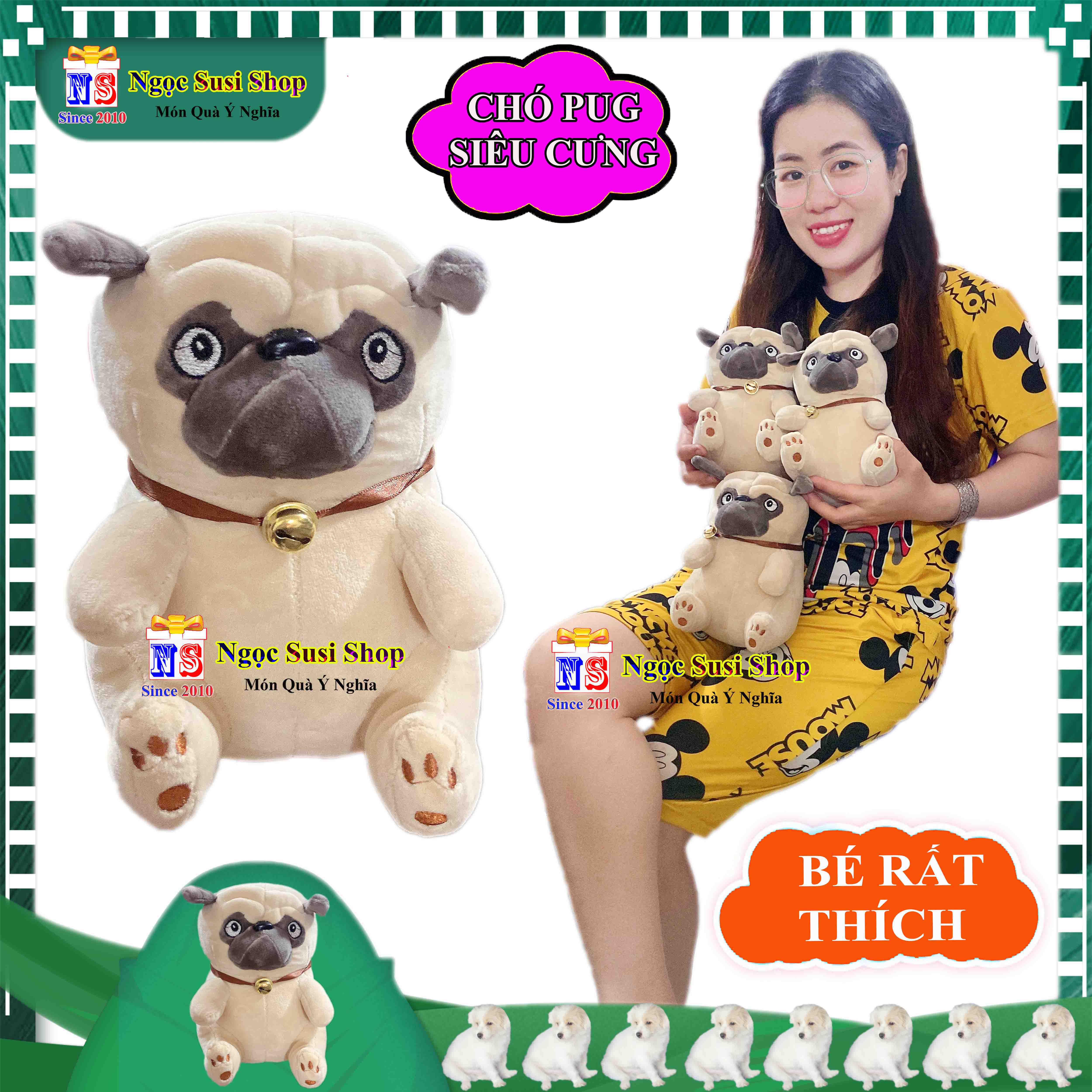GẤU BÔNG CON CHÓ PUG CHO BÉ CẦM CHƠI - THÚ BÔNG CHÓ PUG