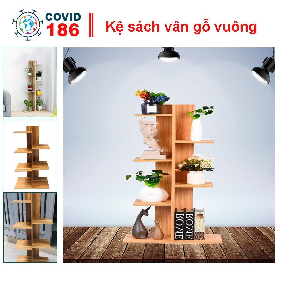 Kệ sách vân gỗ vuông 5 tầng, kệ decor thiết kế so le chắc chắn, sang trọng, lắp đặt dễ dàng tiện lợi