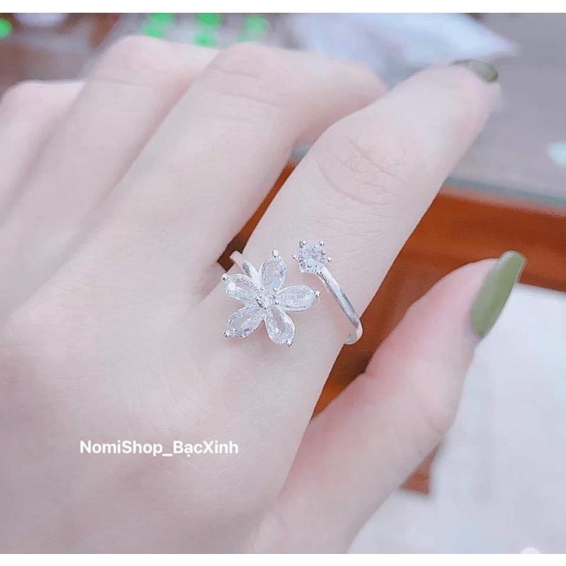 Nhẫn Bạc Hoa đá cho nữ. Hoa 5 cánh Freesize nhẹ nhàng lấp lánh Xinh đẹp cuốn hút - Nomi Shop Bạc Xinh