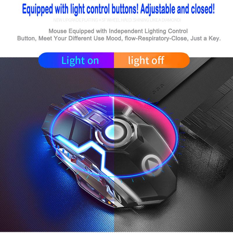 Chuột Chơi Game Không Dây Pin Sạc 2.4G Im Lặng 1600DPI Thiết 7 Nút Bấm Đèn Nền LED USB Chuột Quang Game Thủ Cho Máy Tính/Laptop