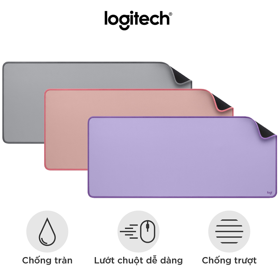 Bàn di chuột cỡ lớn Logitech Desk Mat - Đế cao su chống trượt, lướt dễ dàng, bề mặt chống đổ tràn, bền bỉ, nhỏ gọn - Màu