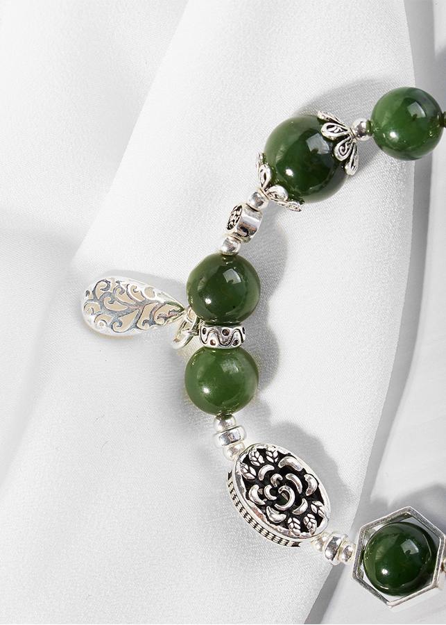 Vòng ngọc bích phối charm giọt nước bạc Ngọc Quý Gemstones