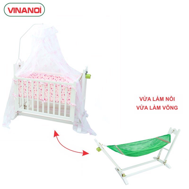 Nôi Em Bé Tự Động VINANOI-VNN301T Gỗ Thông Cao Cấp Vừa Làm Nôi Vừa Làm Võng Màu Trắng