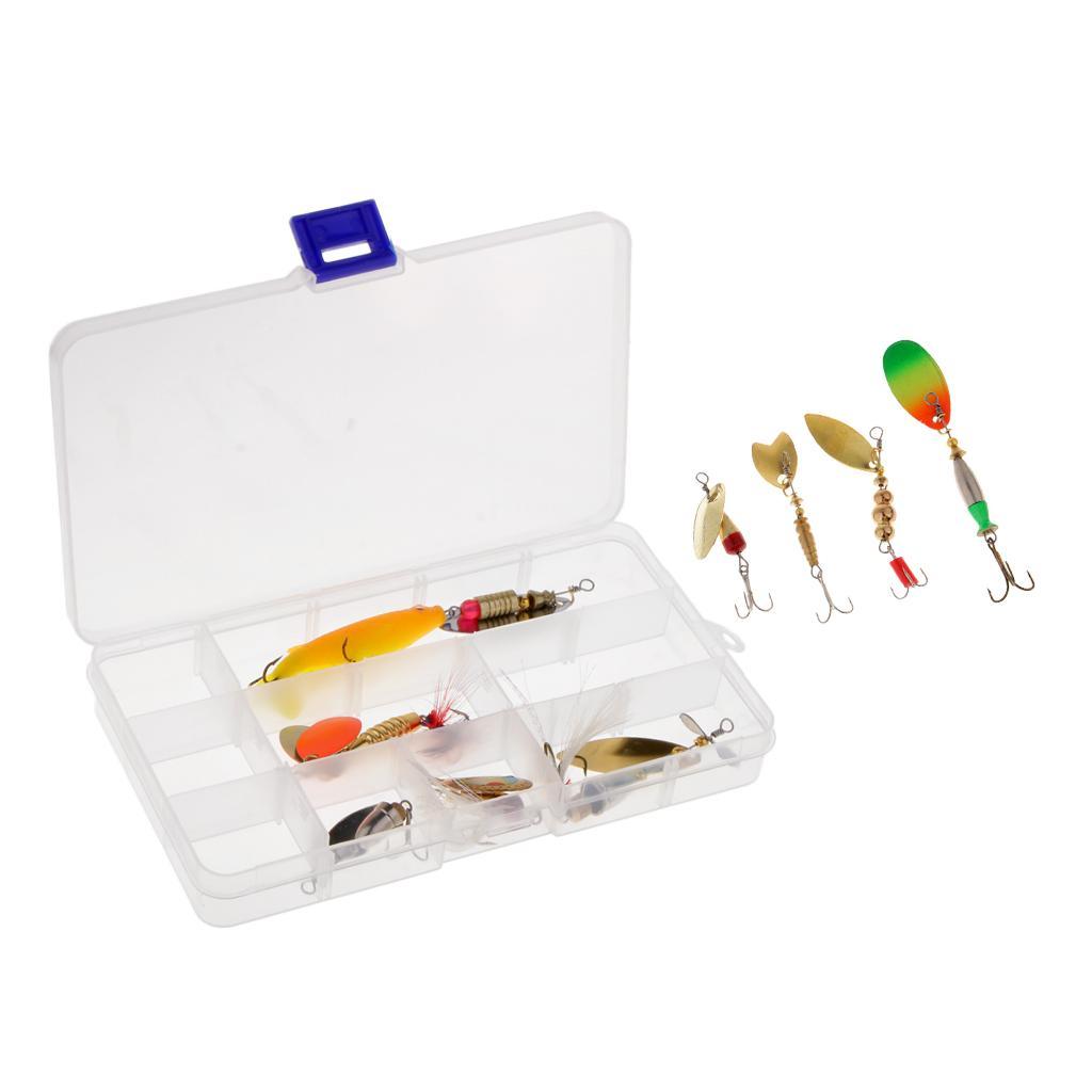 9pcs Metal Fishing Lures Treble Hooks Spinner Baits & Spoons Bass Trout Salmon Freshwater & Saltwater