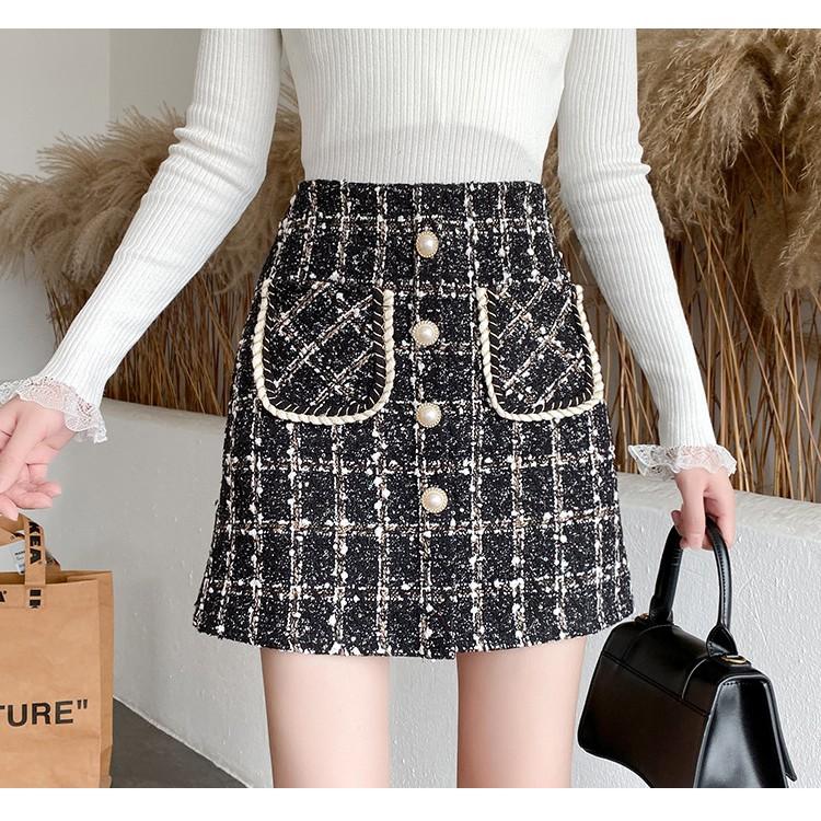 Chân váy dạ túi trước đen