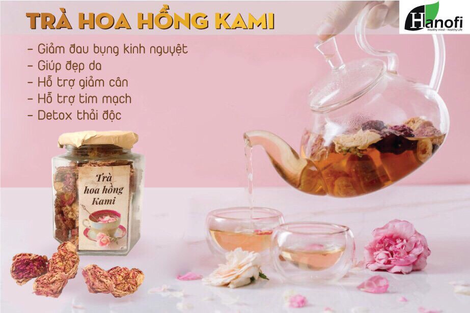 Trà hoa hồng Kami sấy lạnh 50g; Giúp điều hòa khí huyết, đẹp da, hỗ trợ giảm cân, giảm stress, detox cơ thể