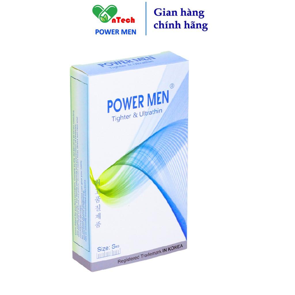 Bao cao su POWER MEN TIGHTER & ULTRATHIN siêu mỏng siêu truyền nhiệt thiết kế ôm sát 3D chống tuột size 49mm hộp 12 cái
