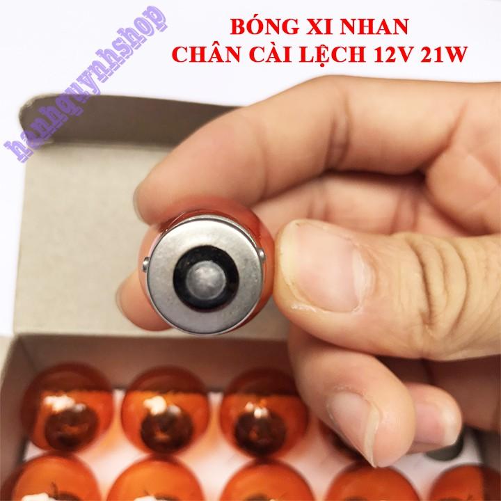 Hộp 10 Bóng Xi Nhan Ô Tô Chân Lệch Màu Vàng 1 Tóc 12v 21w