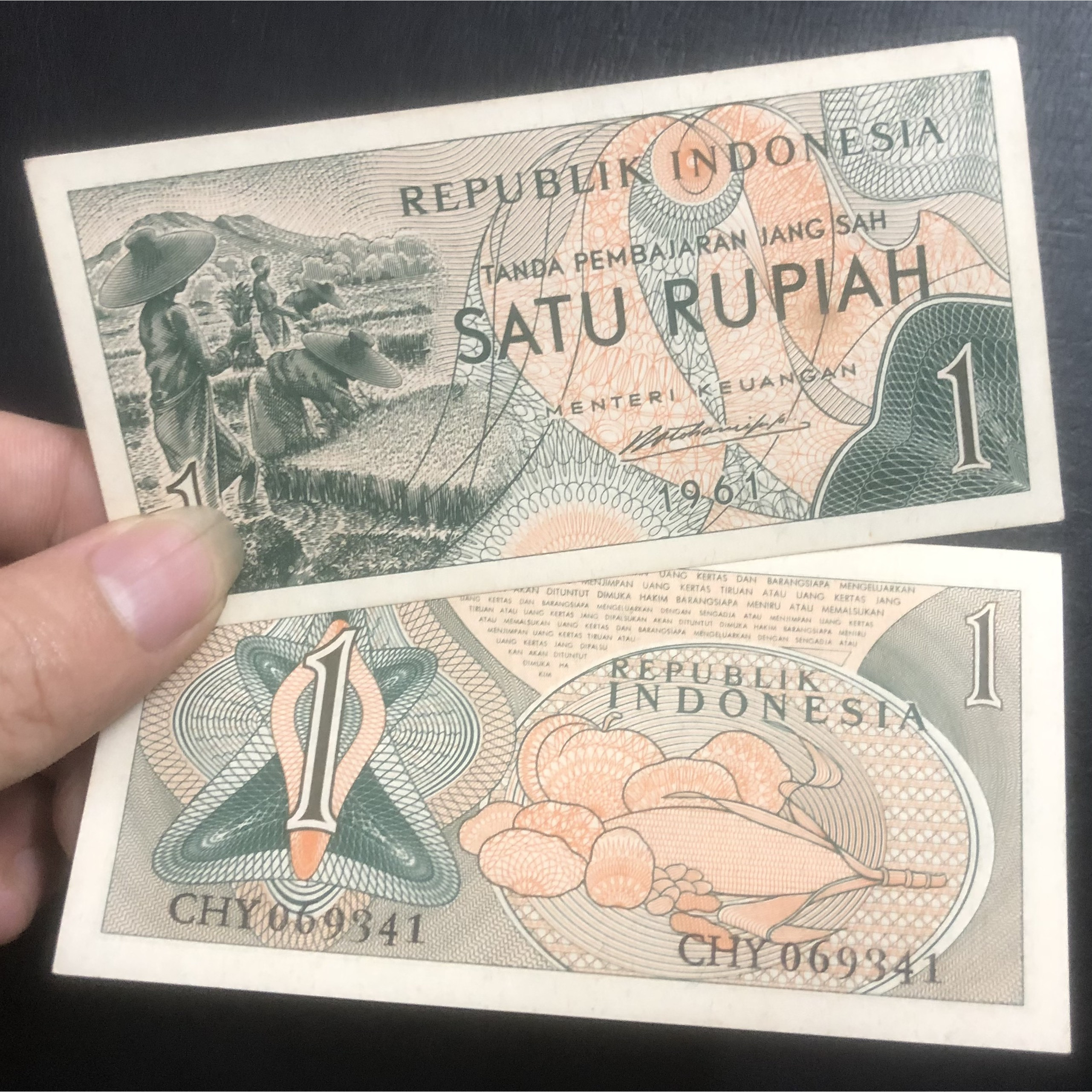 Tiền Indonesia 1 Rupiah 1961, tặng kèm bao nilong bảo quản