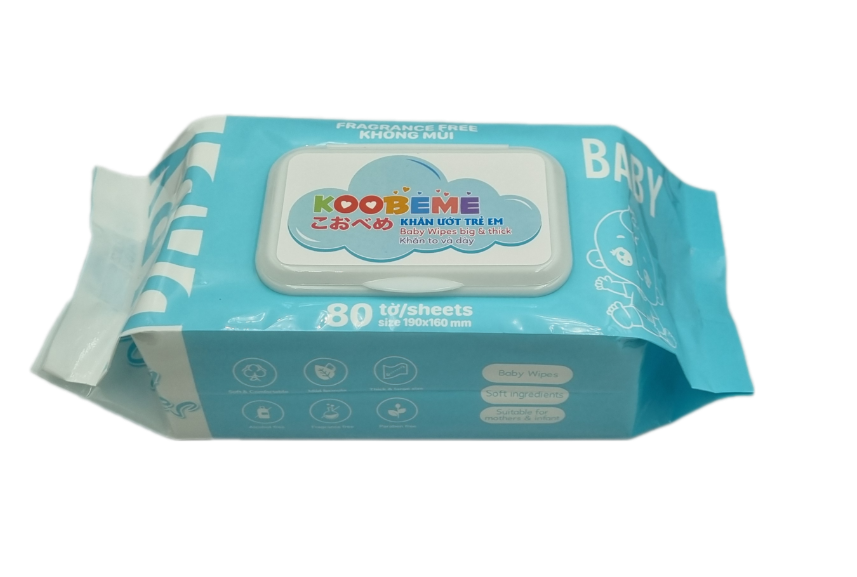 Thùng 4 gói Khăn ướt không mùi Koobeme, khăn to dày, đủ 80 tờ, 700gram, thấm nước đều vừa phải