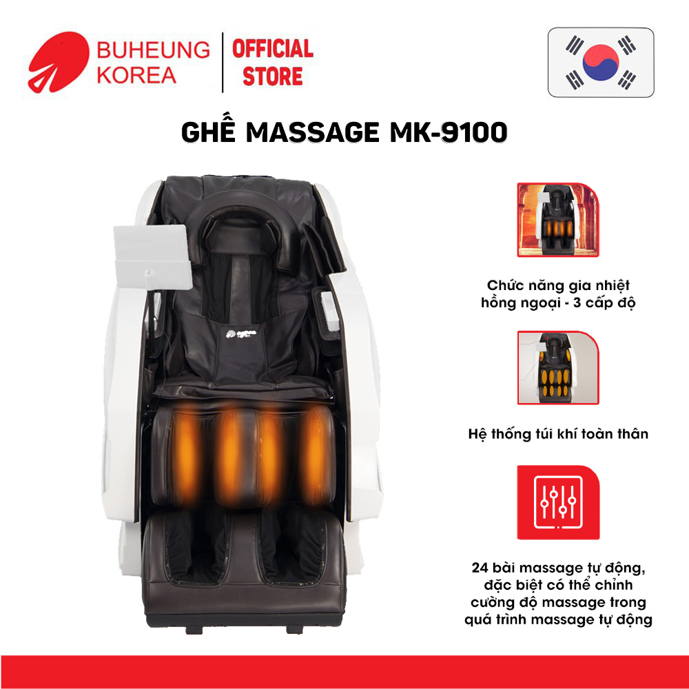 Ghế Massage thương gia Buheung MK-9100 4D King Royal, hệ thống túi khí, 24 bài massage tự động, bảo hành chính hãng