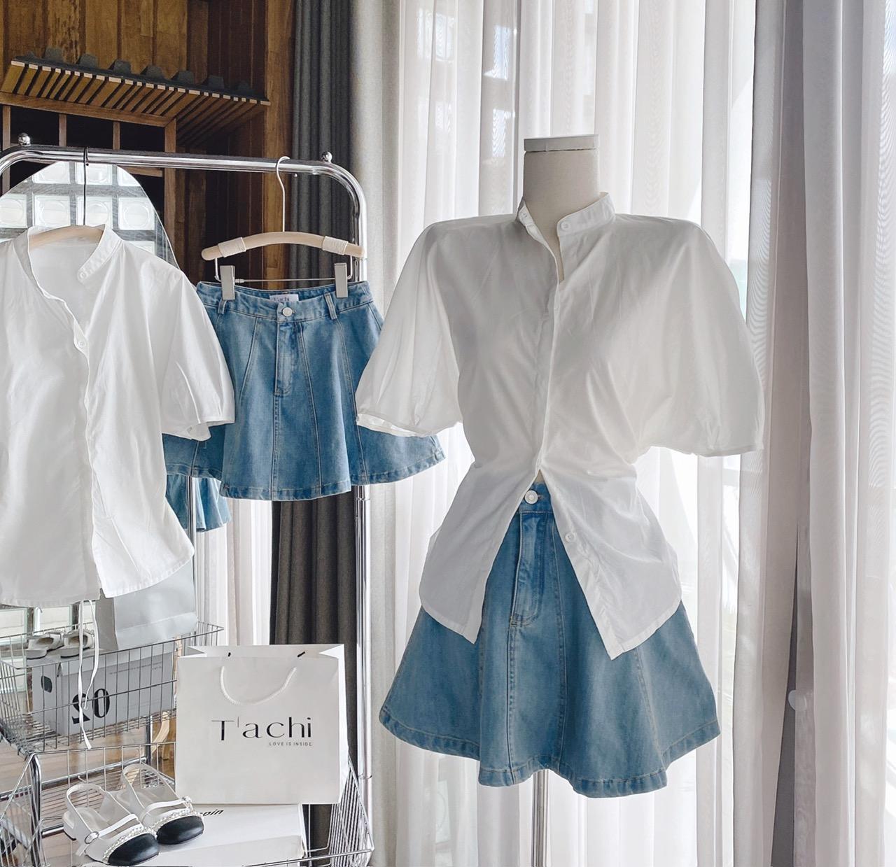 SET ĐI CHƠI, SET 2 MÓN ÁO SƠ MI TRẮNG KIỂU PHỐI CHÂN VÁY NGẮN XÒE CỰC KUTE