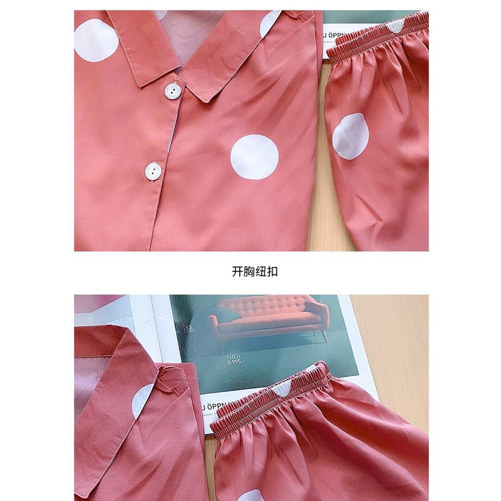 Pijama Nữ - Đồ Bộ Mặc Nhà Cộc Cánh Dơi Vải Mát Màu Hồng Và Vàng Họa Tiết Chấm Bi CCCP14