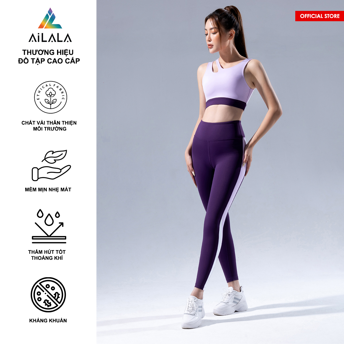 Bộ quần áo thể thao nữ AiLALA LUX49B, Đồ tập Yoga Gym Pilates, chất vải Hi-tech cao cấp