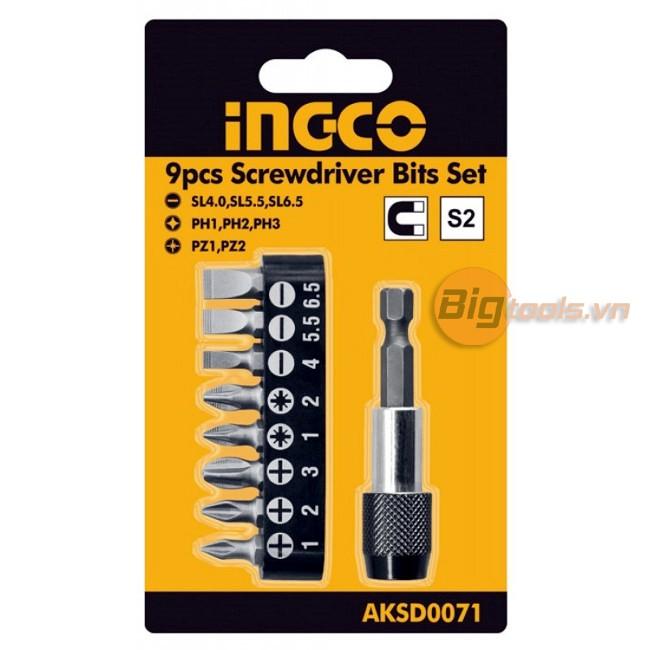 Bộ đầu tua vít 9 chi tiết INGCO AKSD0071