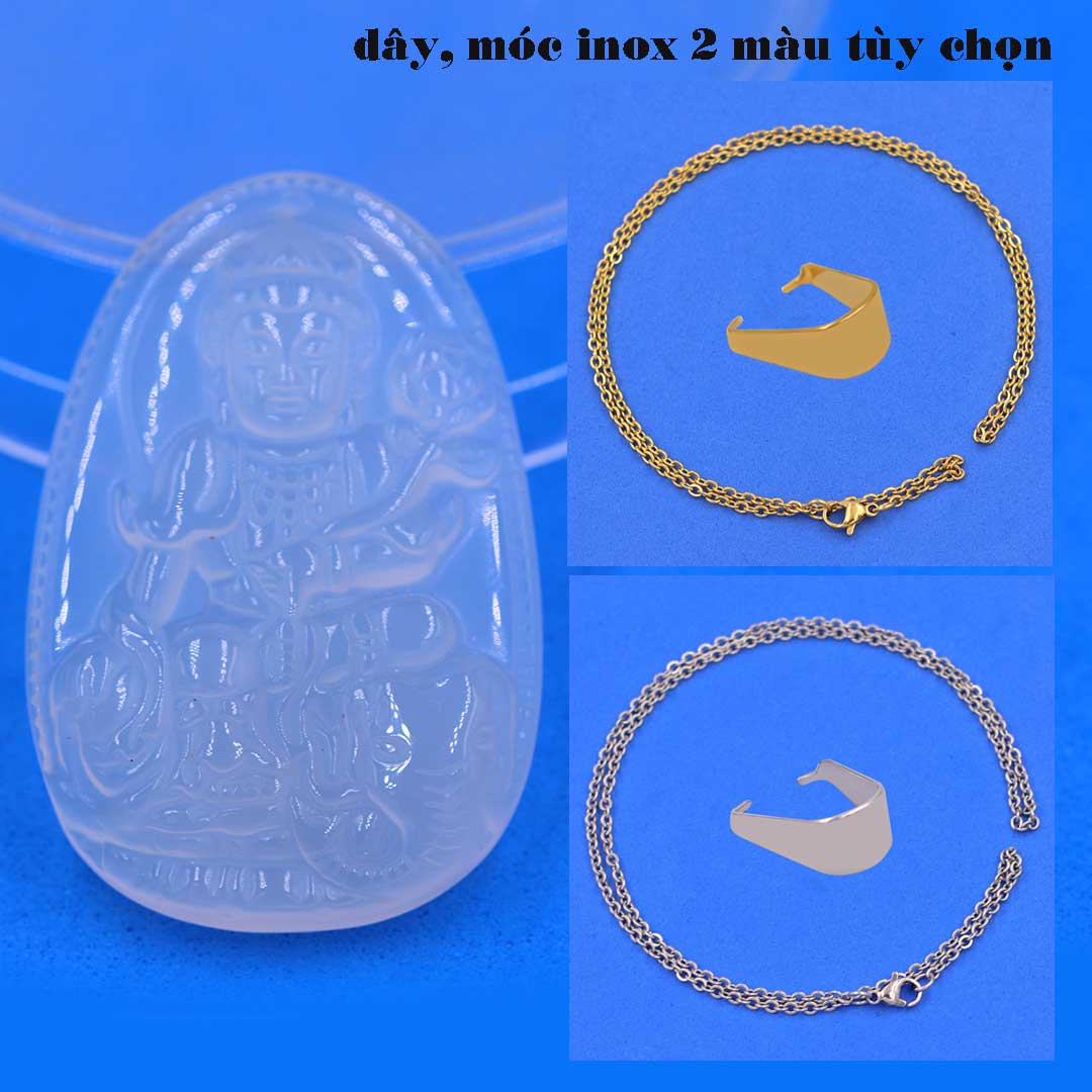 Mặt Phật Phổ hiền mã não trắng kèm dây chuyền inox trắng + móc inox trắng, mặt dây chuyền Phật bản mệnh, vòng cổ mặt Phật