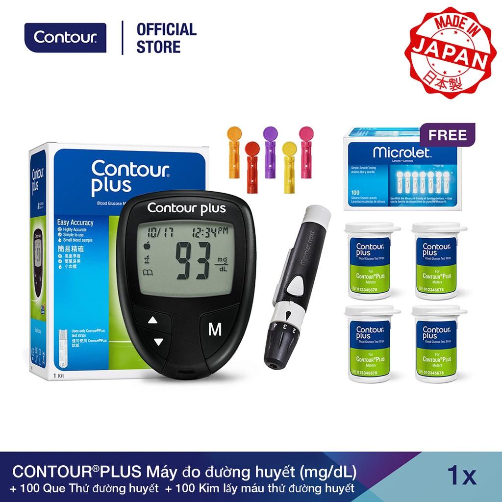 CONTOURPLUS Máy đo đường huyết (mg/dL) + 100 Que Thử đường huyết + 100 Kim lấy máu thử đường huyết